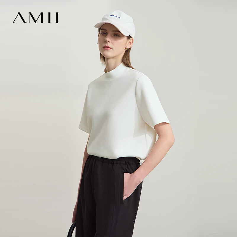 Damen Casual T-Shirt mit Gedrucktem Rollkragen und Kurzarm für den Sommer