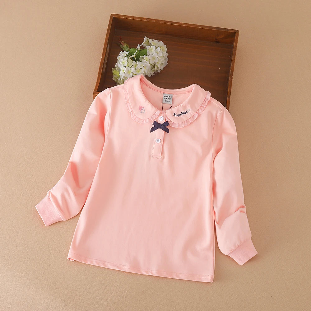 Mädchen Hemd Schuluniform für Kinder Frühling Herbst Langarm Polos hirt Kinder drehen Kolloar Top