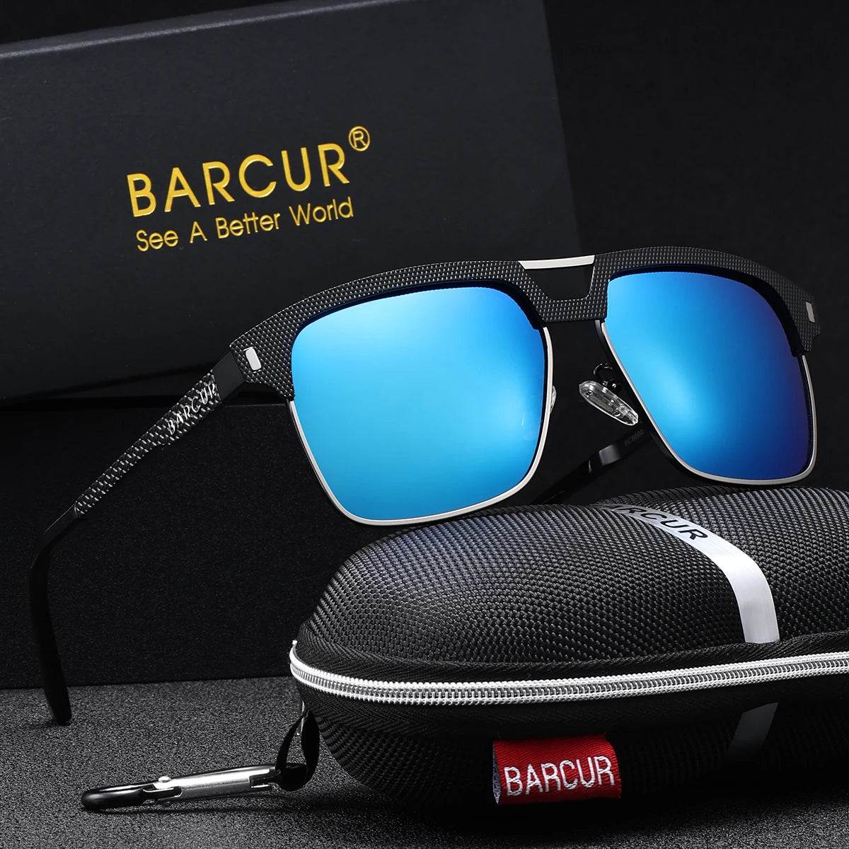 Sonnenbrille quadratisch großer Rahmen Edelstahl polarisiert Unisex