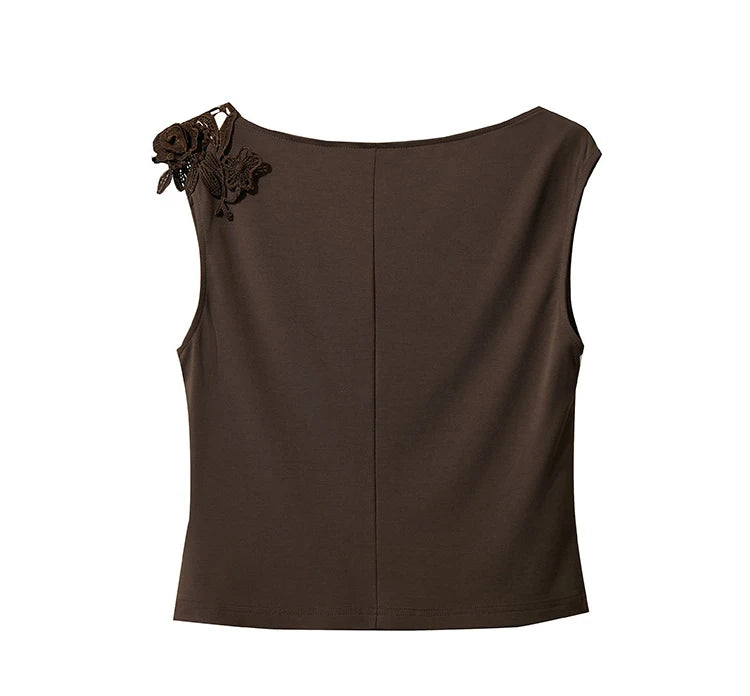 Damen Casual-T-Shirt im minimalistischen Stil mit Swing-Kragen und ärmellos