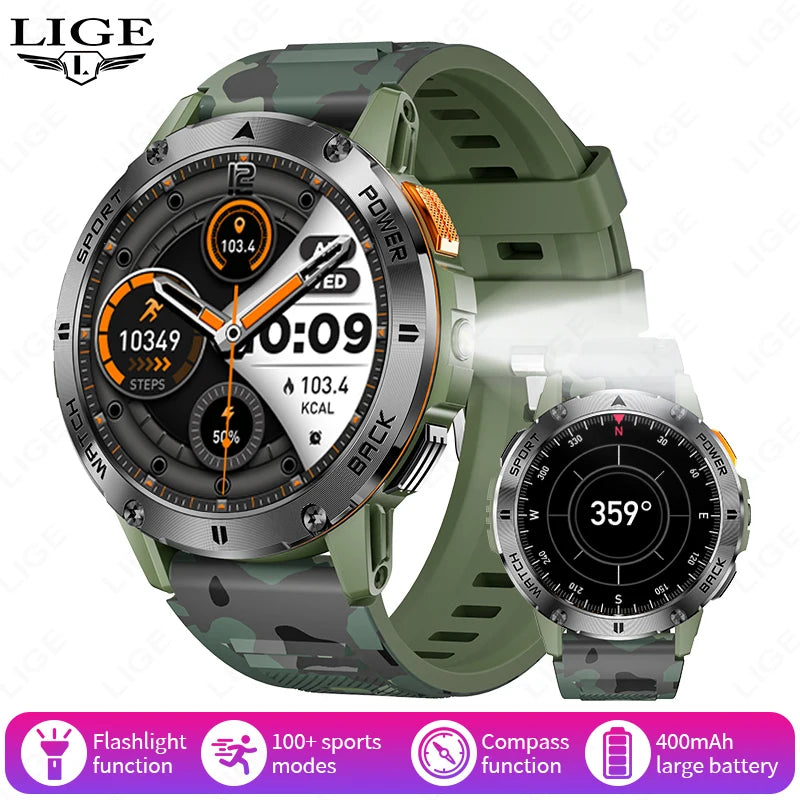 Männer Smartwatch im Militär-Stil mit 360x360 HD Bildschirm und Wasserdichtigkeit