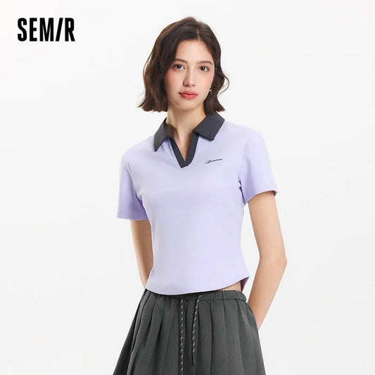 Semir Poloshirt für Damen, abgeschnitten, schmale Passform, elegant, 2025, neuer Sommer, bestickter Pullover, minimalistisch, für lässigen Stil