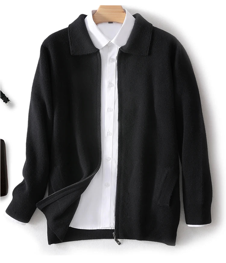 Herbst Winter 100% Hohe Qualität Wolle Strickjacke männer Revers Dicken Zipper Casual Pullover Große Größe Kaschmir Stricken Jacke Männer tops