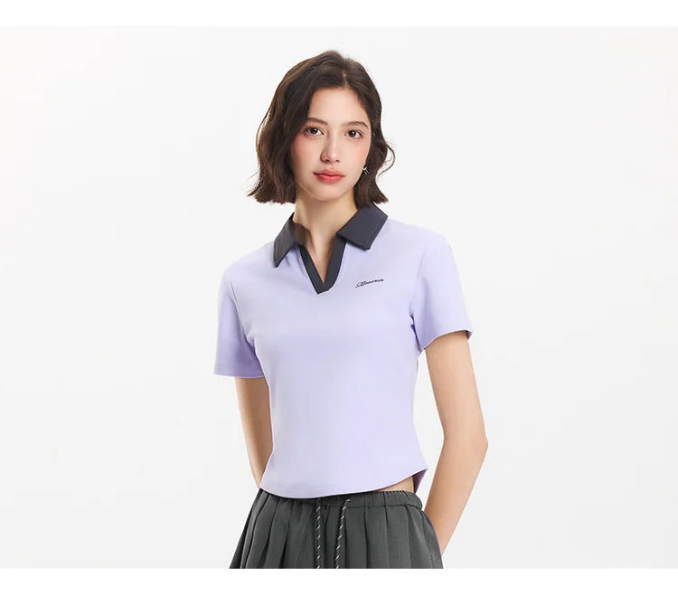 Semir Poloshirt für Damen, abgeschnitten, schmale Passform, elegant, 2025, neuer Sommer, bestickter Pullover, minimalistisch, für lässigen Stil