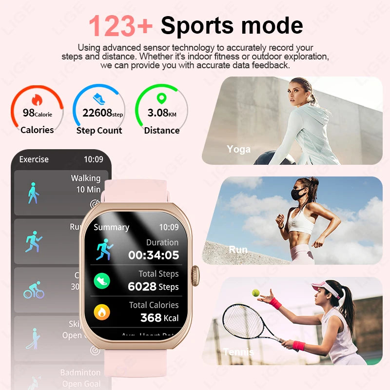 LIGE 2,01'' 3D Gebogene Bildschirm Frauen Smart Uhr Antwort Anruf Schlaf Überwachung Sport Schrittzähler Wasserdichte Intelligente Uhr Damen geschenk