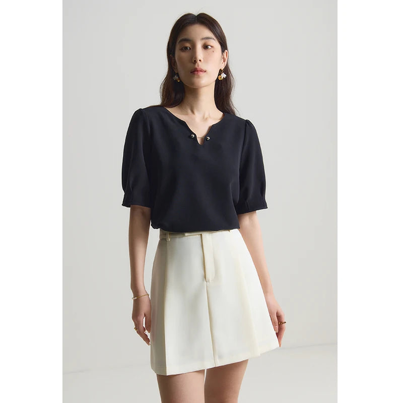 Französischer Stil: Locker sitzendes Damen-Oberteil mit weit geschnittener Hose – Sommerliches Set mit hoch taillierter Hose