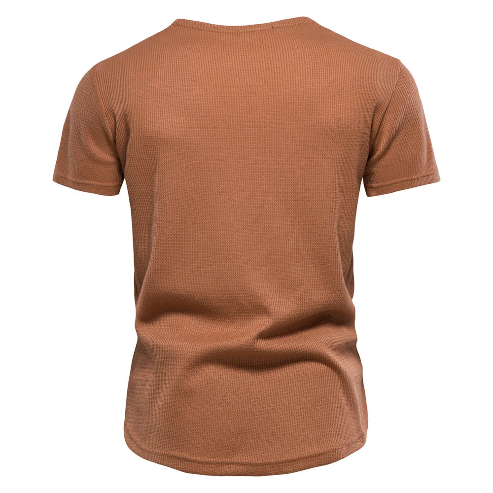 Herren T-Shirt aus Waffelstoff im einfarbigen Casual-Stil für den Sommer