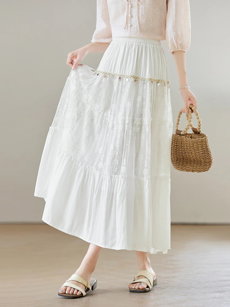 Damen A-Linien-Rock mit hoher Taille und elegantem Spitzenspleiß für den Sommer