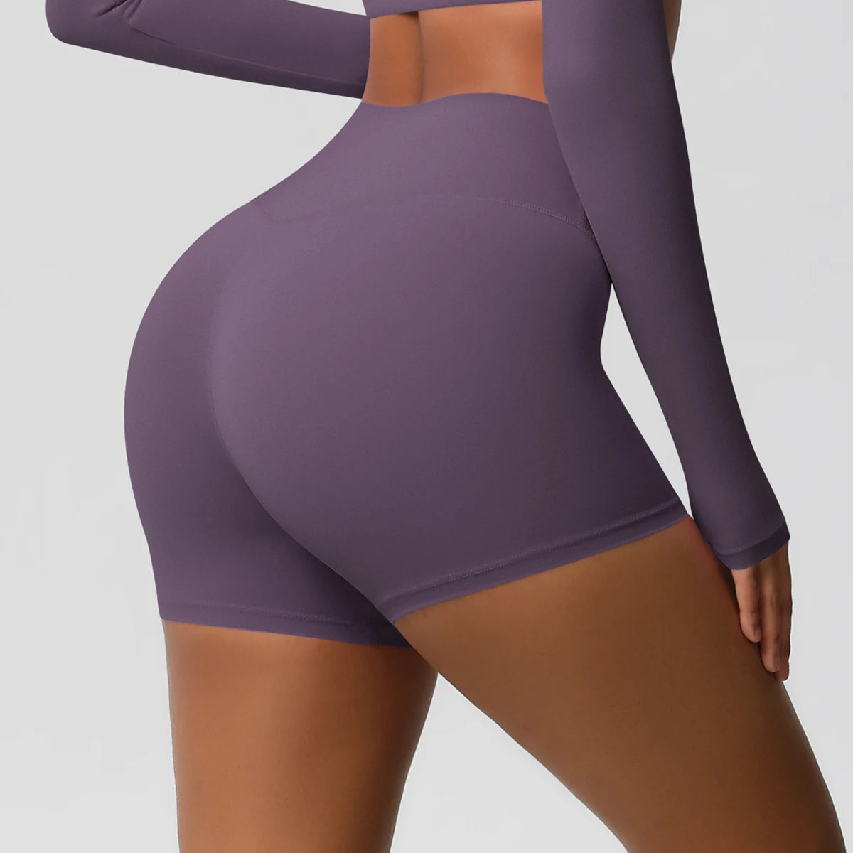 Damen-Sportshorts mit hoher Taille, violett, eng anliegend