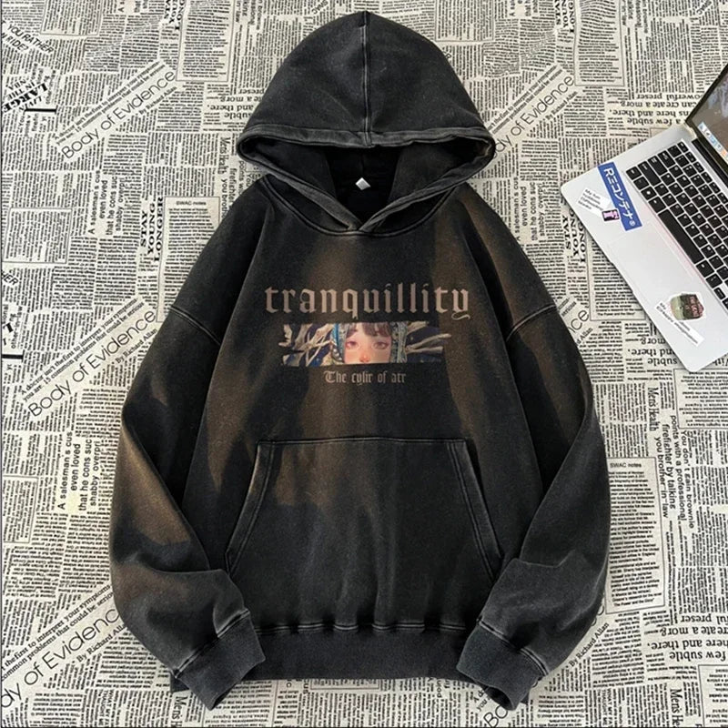 Neue Herren Kunst Eule Mädchen Grafikdruck Kapuzenpullover Gewaschen Distressed Harajuku Mode Pullover Hoodies Y2K Streetwear Hoody
