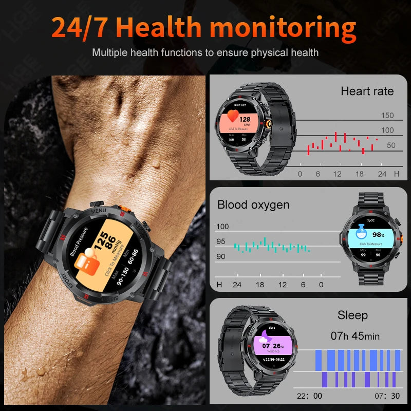 LIGE 2024 Neue Smart Uhr Für Android IOS Herz Rate Gesundheit Monitor Bluetooth Anruf Fitness Männer Smart Uhr Mit LED Taschenlampe