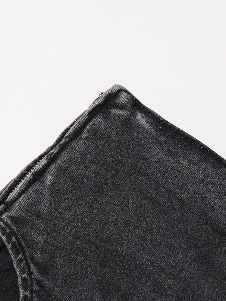 Colorblock-Leoparden-Jeans mit Hohldesign für Damen – High-Waist, gespleißte Taschen und weites Bein