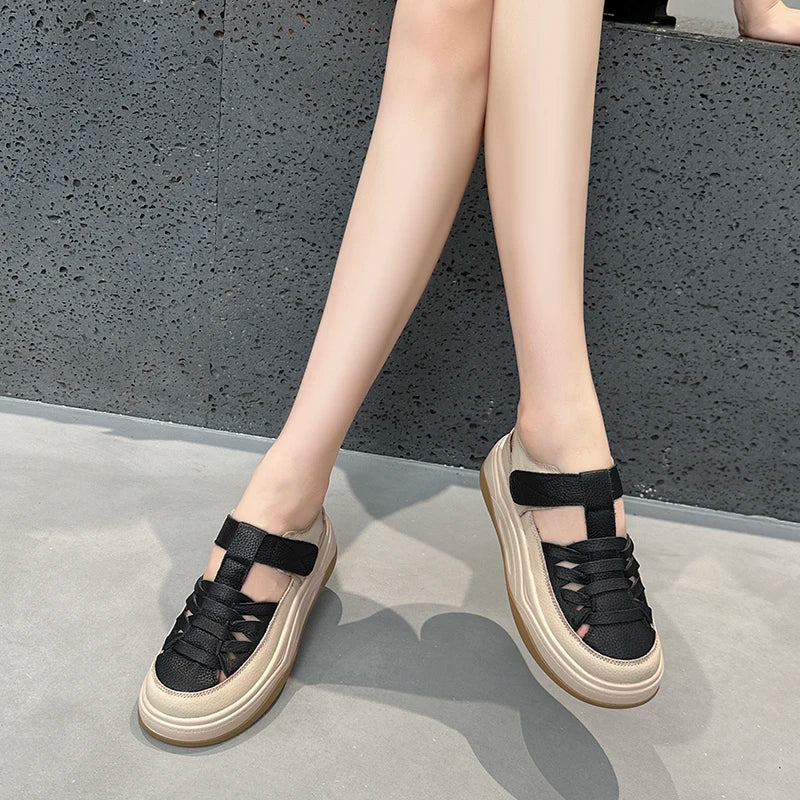 AIYUQI 2025, neue frauen turnschuhe schuhe Sommer dicken sohlen hohl frauen sandalen Große-größe casual schwein käfig weibliche schuhe