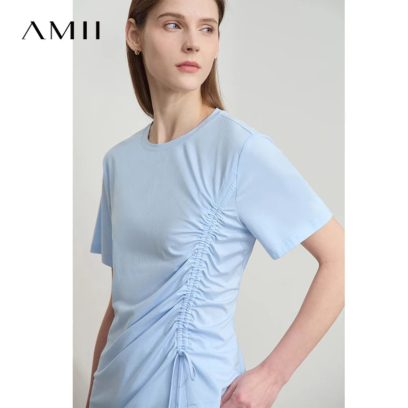 Damen Sommer T-Shirt mit Rundhals und Kordelzug in lässiger Form