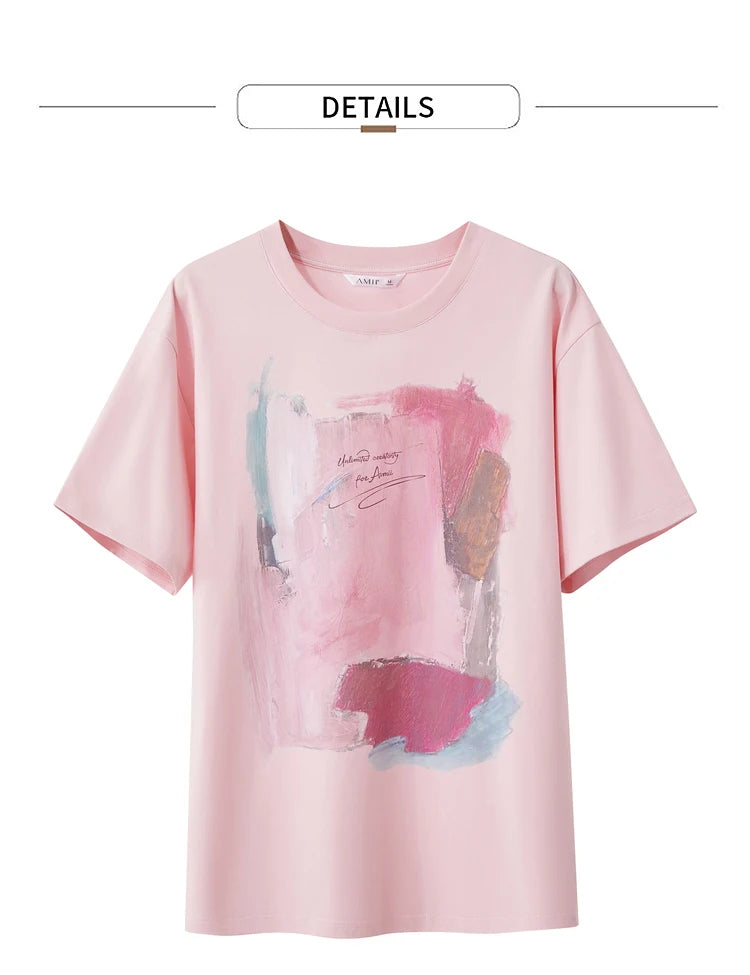 Damen T-Shirts im minimalistischen Stil mit abstraktem Druck für den Sommer