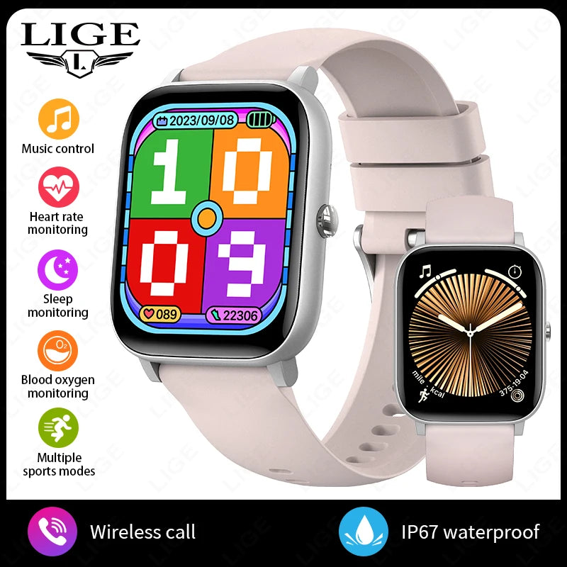 LIGE Modische Smartwatch für Damen, 1,85 Zoll HD-Bildschirm, individuelles Zifferblatt, Herren-Gesundheitsmonitor, Uhr, Bluetooth-Anruf, Sport-Smartwatches