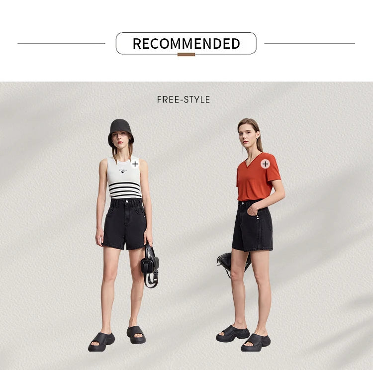 Damen Shorts Baumwoll-Denim Lässig Locker Gerade Vintage Modische Taschenjeans