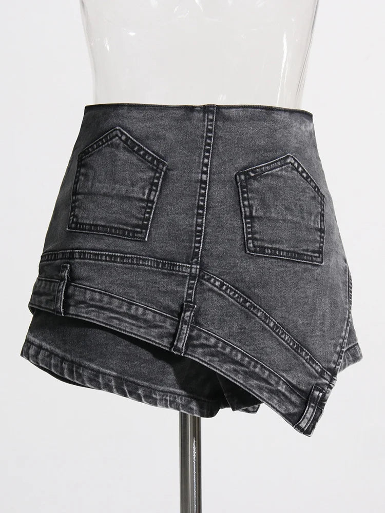 Colorblock-Leoparden-Jeans mit Hohldesign für Damen – High-Waist, gespleißte Taschen und weites Bein