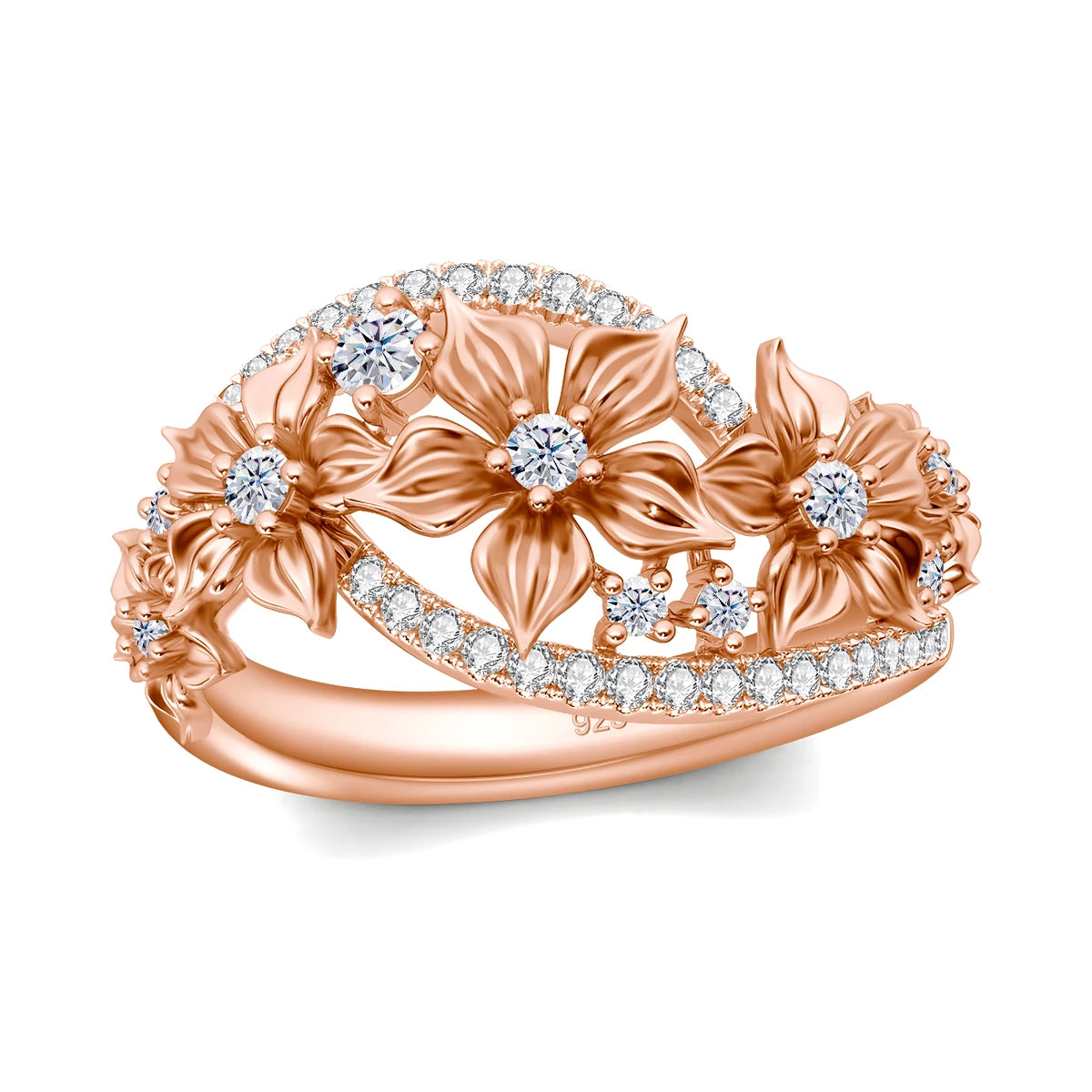 Damen-Ring Blüten-Moissanit Mit Zertifikat Und Goldplattierung Auf 925er Silber Für Verlobung Und Alltag