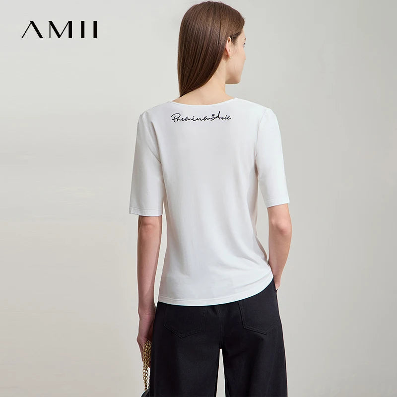 Damen T-Shirt mit drapierter Kragen- und besticktem Design aus modalem Strick