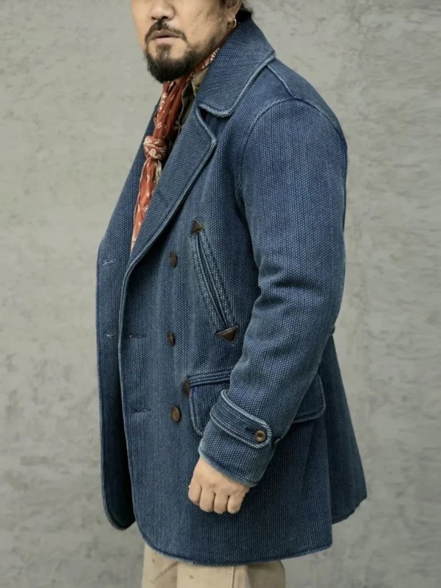Herren Erbsenmantel im Vintage-Stil aus dicker Baumwolle für Herbst und Winter