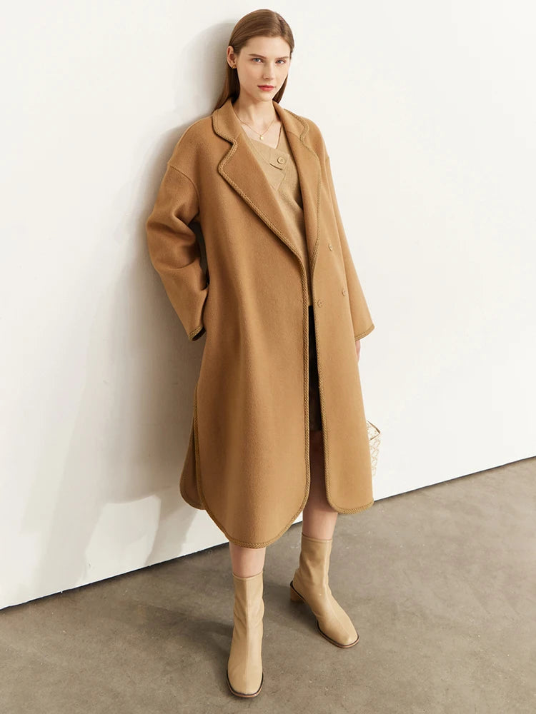 Damen Wollmantel im eleganten Retro-Stil mit Gürtel und Revers