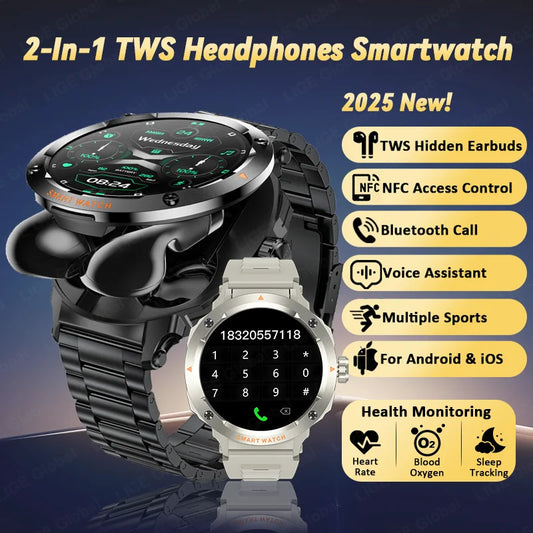 LIGE Neue TWS 2-in-1 Smart Uhr Mit Headset Bluetooth Anruf NFC Smartwatch Männer Herzfrequenz Blut sauerstoff Spielen Musik Ohrhörer Uhr