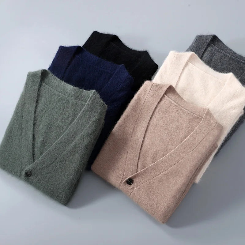 Herren Strickjacke Frühling und Herbst Basic Nerz Kaschmir pullover Herren große lose V-Ausschnitt Strick mantel reine Farbe Freizeit jacke Tops