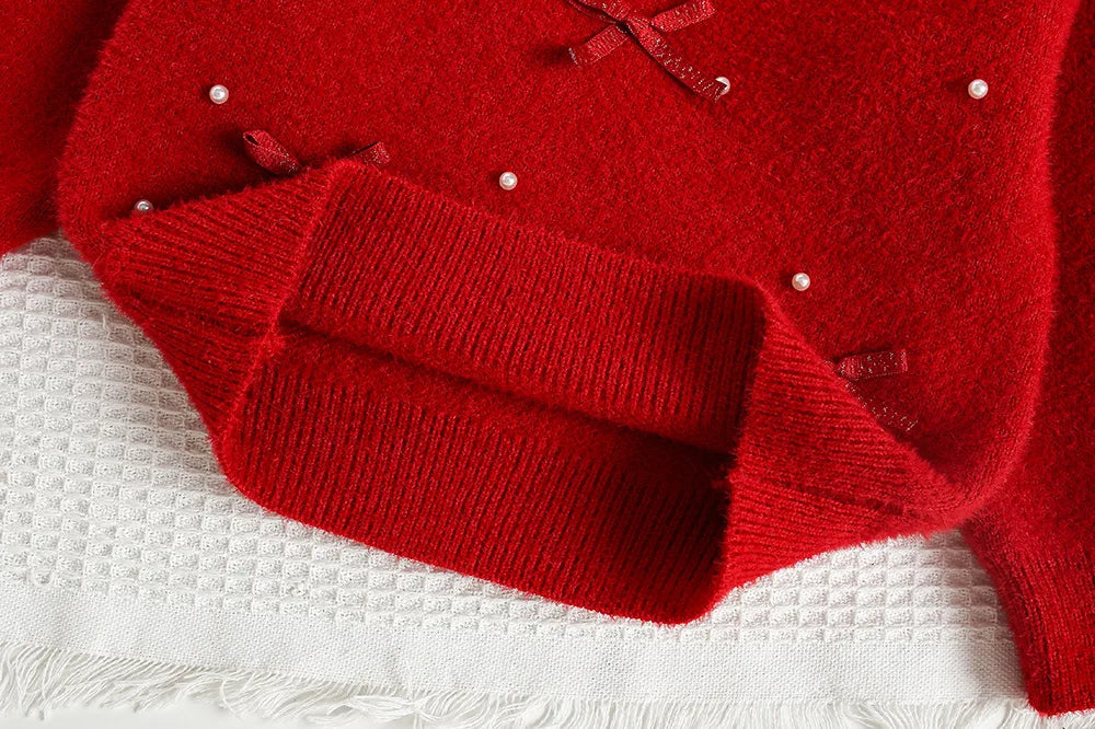 Mädchen Outfit Set mit Bogen Pullover und dünnem Mesh Rock