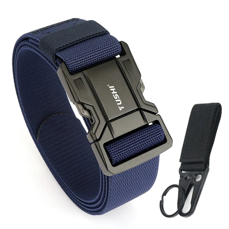 Herren-Gürtel Elastischer Gürtel Mit Metall-Schnellverschluss Für Outdoor Und Alltag Verstellbar Blau