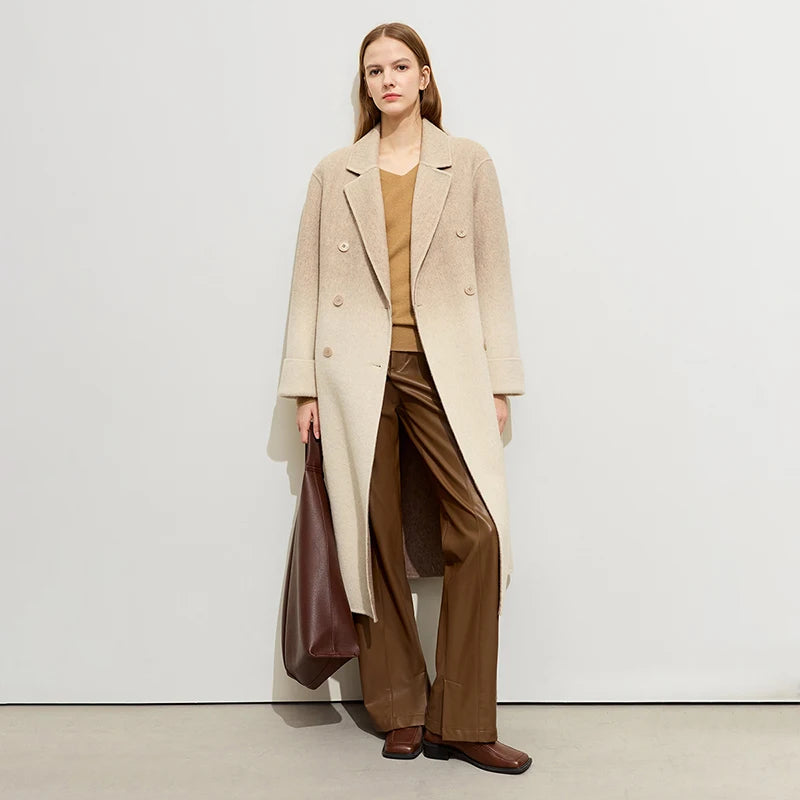 Damen Wollmantel im minimalistischen Farbverlauf mit Blazer-Kragen und Taschen