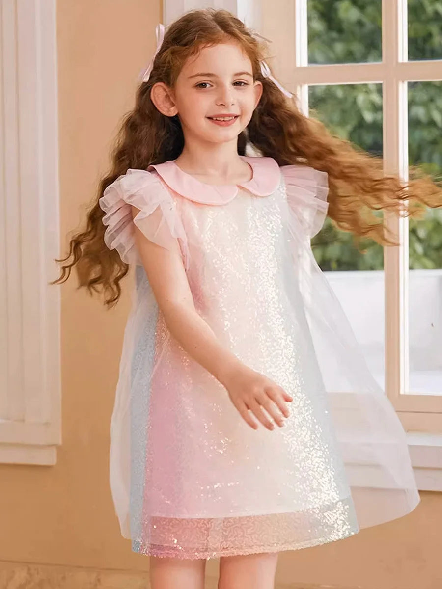 Sommerliches Mädchenkleid aus 100% Baumwolle im französischen Stil mit kurzen Ärmeln – lockere Passform für Kinder von 110cm bis 170cm