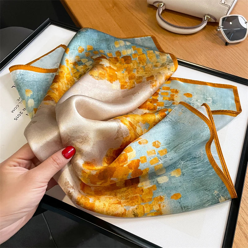 Damen Seidenschal quadratisch Blumen Haarband Bandana Satin Halstuch Frühling
