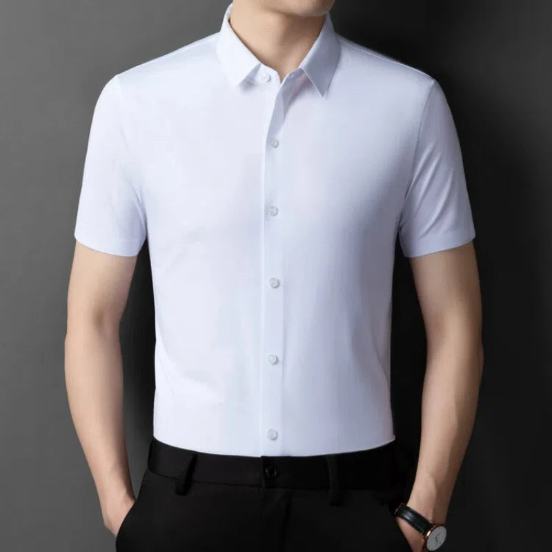 Herren-Hemd mit Vier-Wege-Stretch, Farbblock-Diamantmuster und Knopfleiste – ideal für Business-Casual und formelle Anlässe.