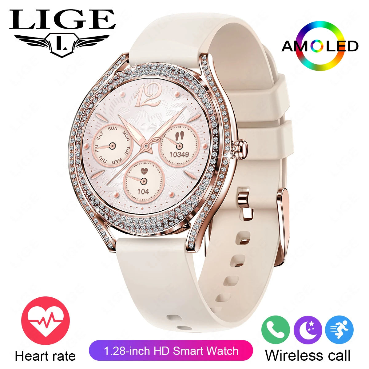 LIGE Neue Frauen Smart Uhr 1,28 Zoll Sport Fitness Armband BT HD Anruf Uhr Wasserdicht Diamant Fall Mode Smartwatch 2025