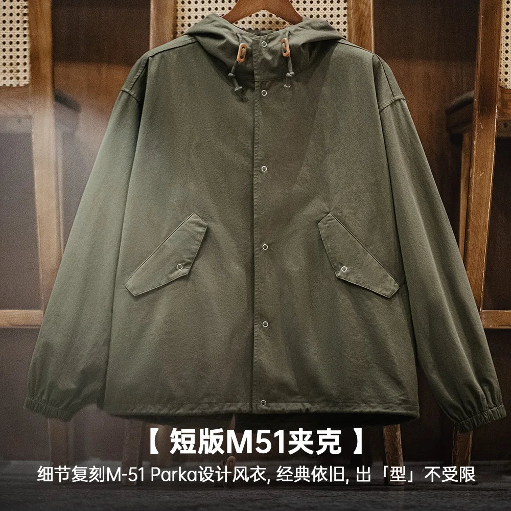 Herren Kapuzenjacke Vintage Grün Lockere Taschen Versteckte Knopfleiste