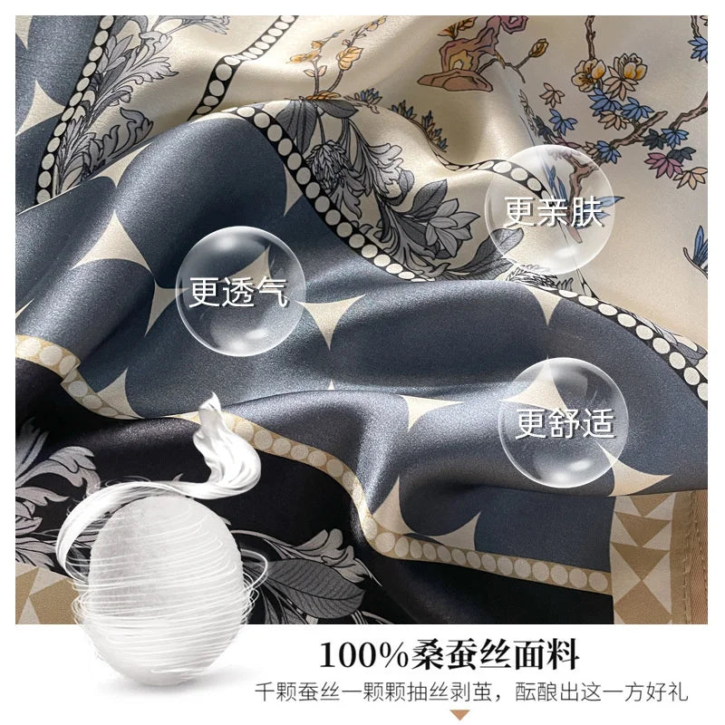 Damen Seidensatin Schal Tasche Kopf Bandana Halstuch bedruckt I