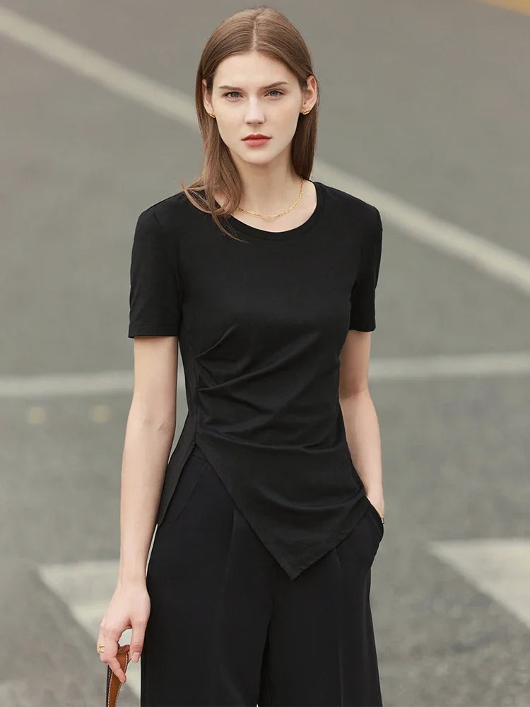 Damen T-Shirt mit asymmetrischem Design und kurzen Ärmeln für den Sommer