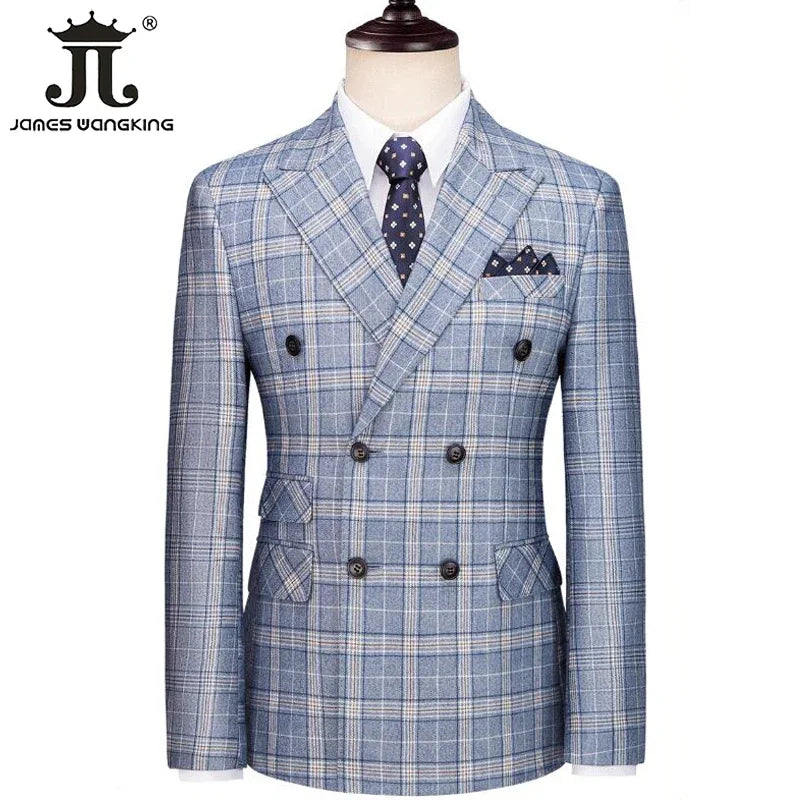 Hochwertiger Herren Anzug 3-teilig: Kariert, Slim Fit, Business & Hochzeit, Blazer Weste Hose