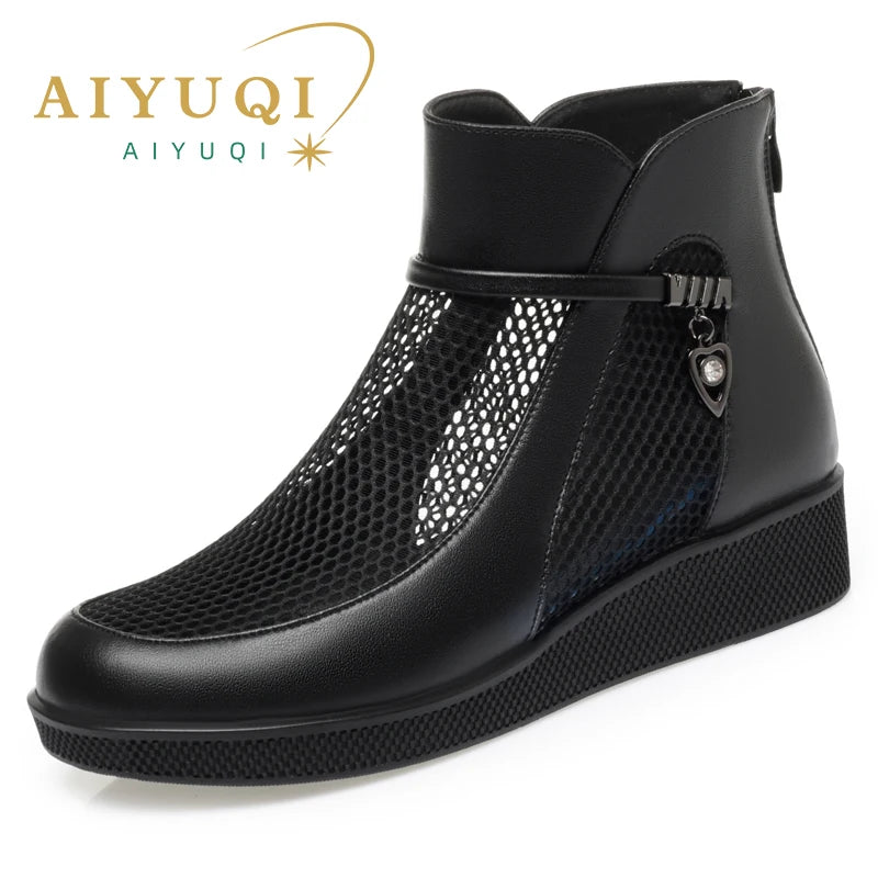 Damen Mesh Stiefel Plattform Echtes Leder