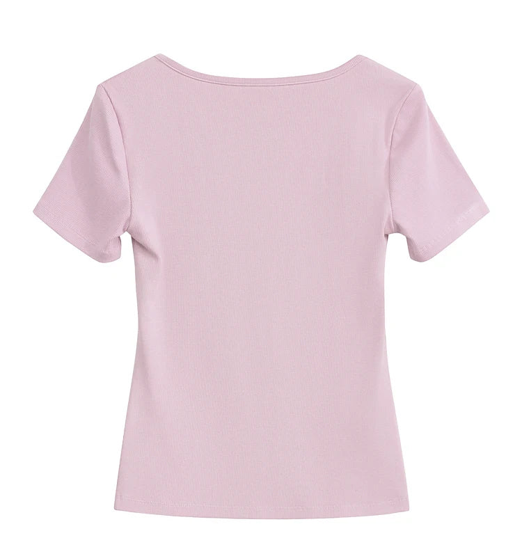 Damen Tops und T-Shirts im minimalistischen Stil mit quadratischem Kragen