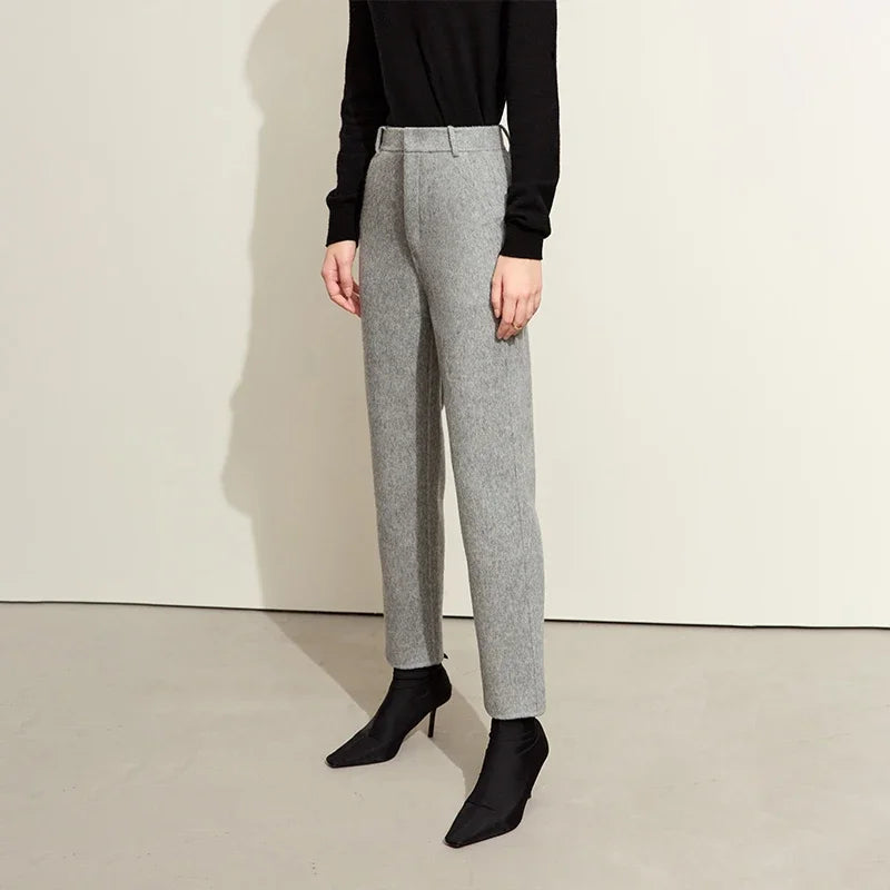 Damen Wollmantel im Minimalismus-Stil für Büro und Winter mit Taschen