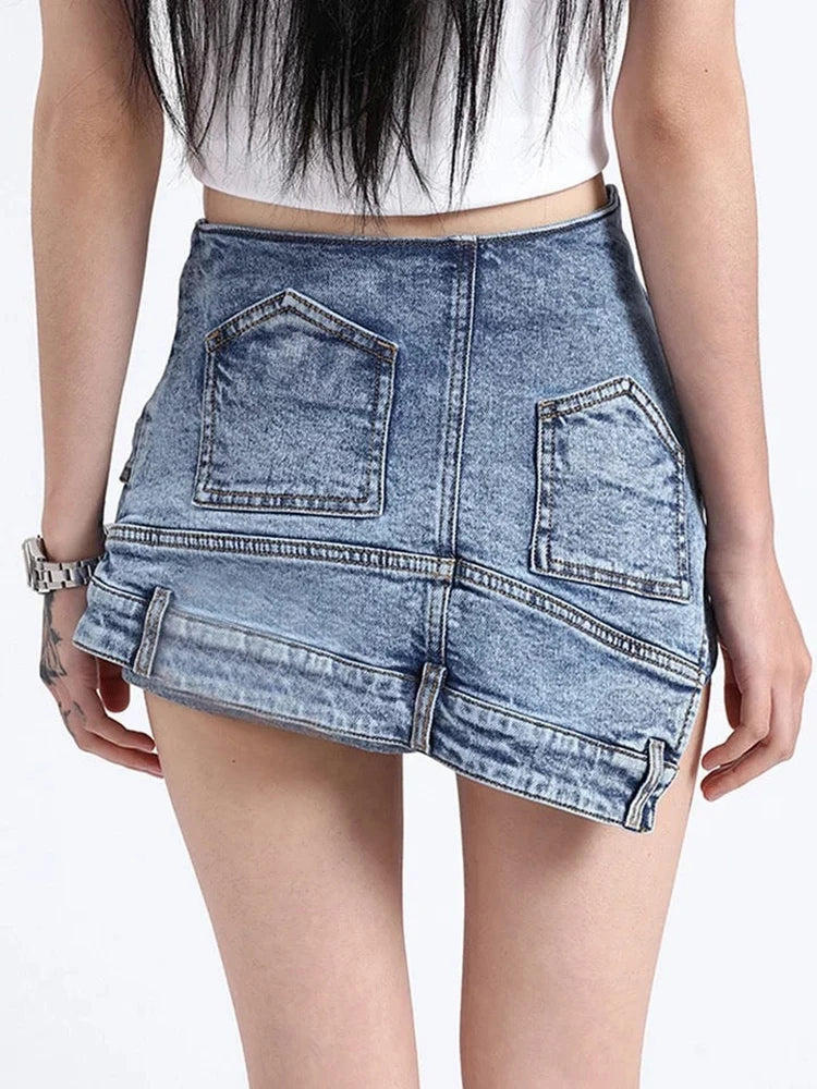 Colorblock-Leoparden-Jeans mit Hohldesign für Damen – High-Waist, gespleißte Taschen und weites Bein
