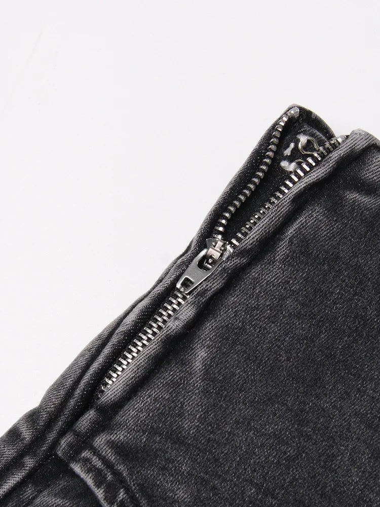 Colorblock-Leoparden-Jeans mit Hohldesign für Damen – High-Waist, gespleißte Taschen und weites Bein