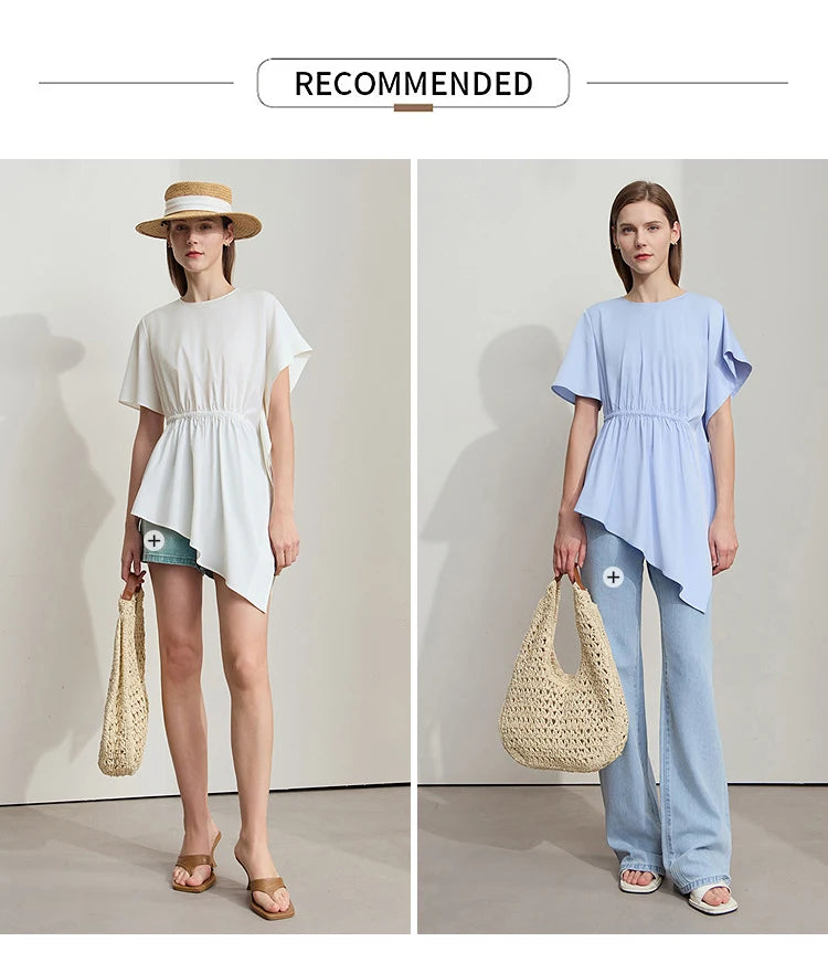 Damen T-Shirt mit rundem Hals und asymmetrischem Design für den Sommer