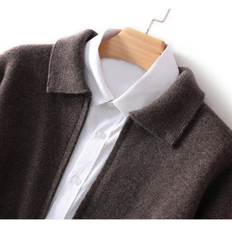 Herbst Winter 100% Hohe Qualität Wolle Strickjacke männer Revers Dicken Zipper Casual Pullover Große Größe Kaschmir Stricken Jacke Männer tops