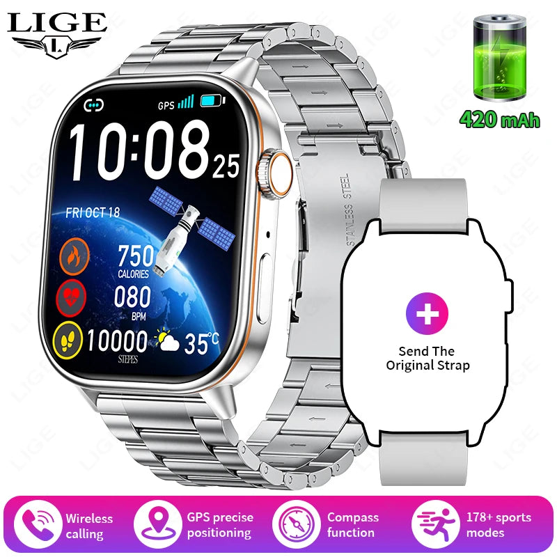 Männer GPS Smartwatch mit 2,01 Zoll HD Bildschirm und Bluetooth-Anruf