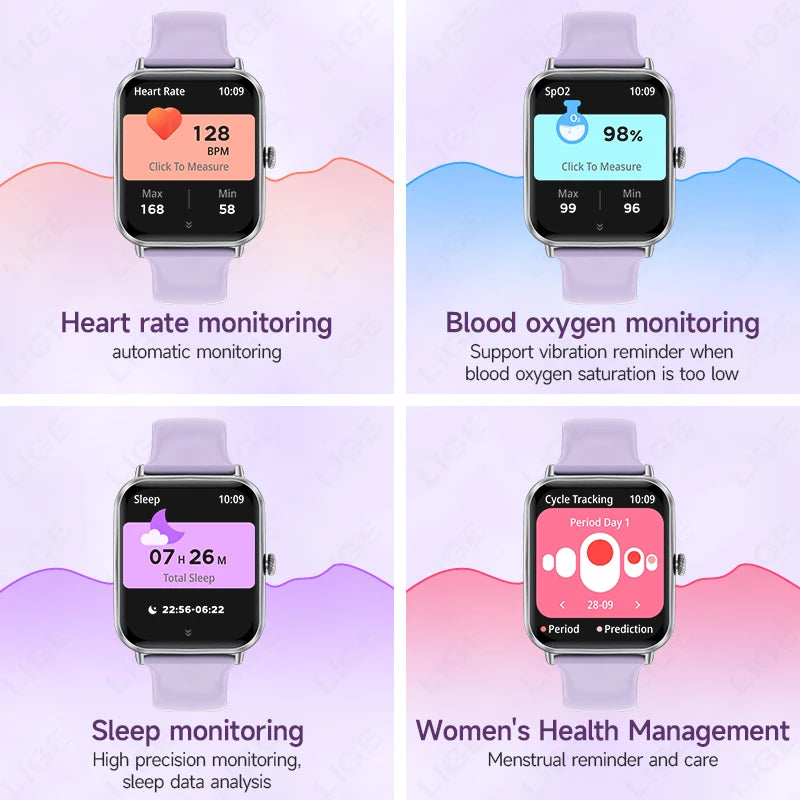 LIGE Neue Herrenuhr 1,83-Zoll SOS Sport Fitness Tracker Herzfrequenz Blutsauerstoff Frauen Smart Watch Wasserdicht für Android IOS