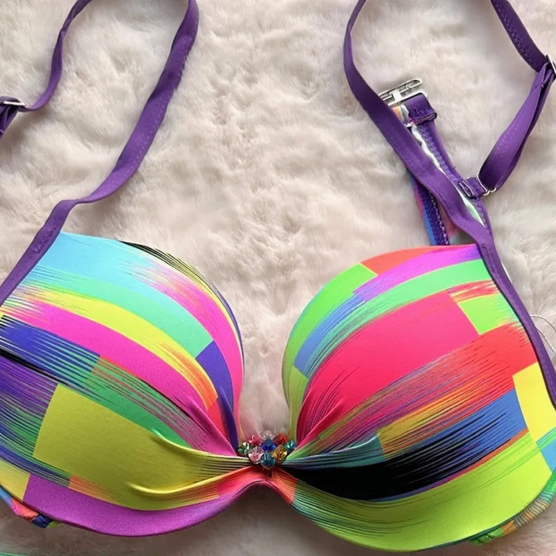 Sexy Bikini-Set mit Strasssteinen und Push-up-Effekt – ideal für Strand und Pool