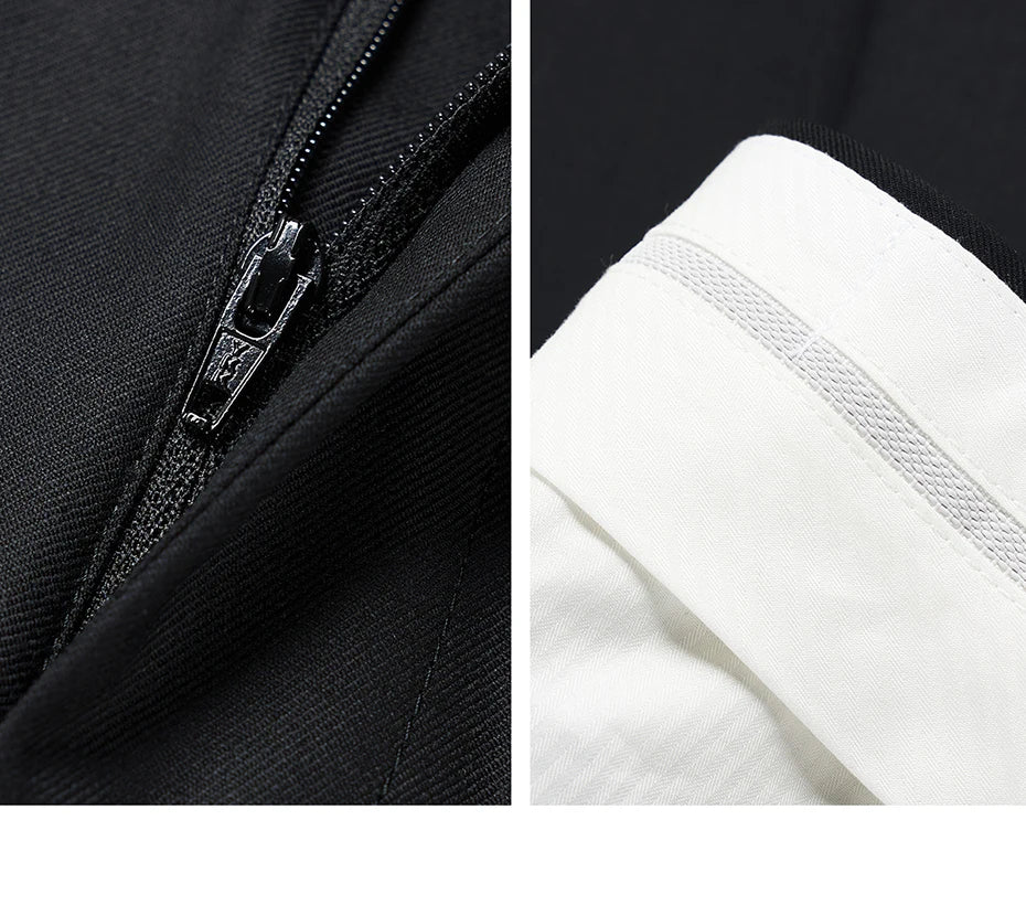 Doppelreihiger Herrenanzug im Korea-Stil – Slim Fit mit Streifenmuster in Blau, Grau, Schwarz oder Braun, ideal für Hochzeiten und formelle Anlässe.